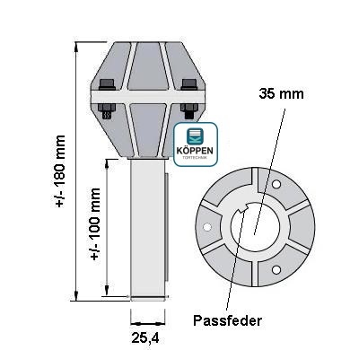 Adapter zum Aufstecken von 35 mm mit Passfeder auf 25,4 mm - Novoferm /  Siebau Ersatzteile günstig für Tore und mehr